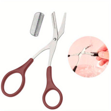 Ножиці з гребінцем, тример для корекції брів, стрижки та догляду за бровами (red)