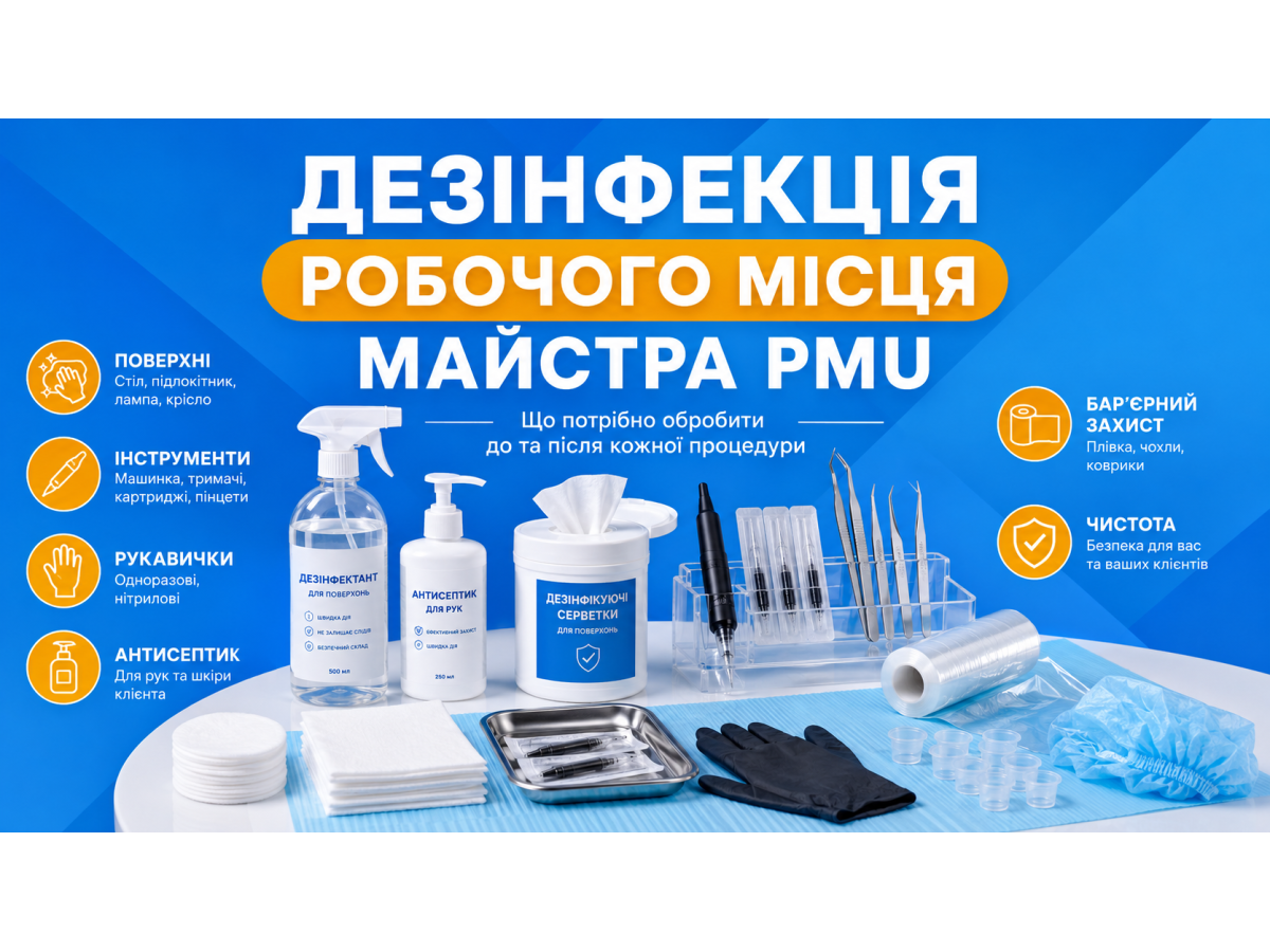 Дезинфекция рабочего места мастера PMU